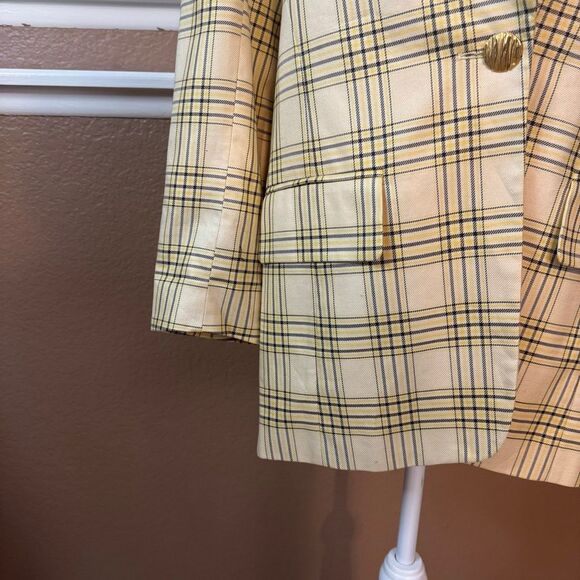 Vintage Escada Size 36 Longline Plaid Blazer Jacket Light Butter Cream Preppy - Picture 3 of 10